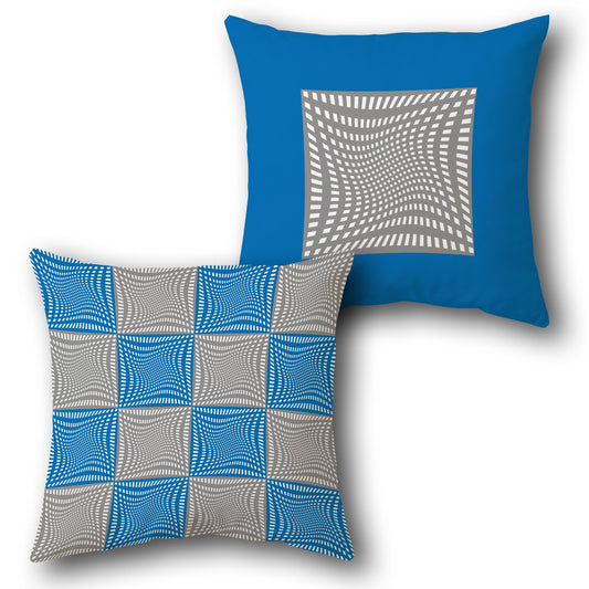 Blue and Grey Wavy Grid Cushion (Front & Back)