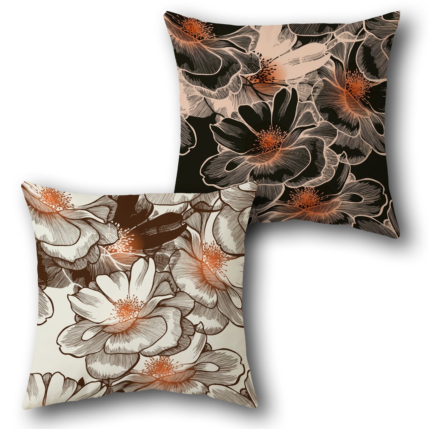 Cream and Black Floral Bloom Cushion (Front & Back)