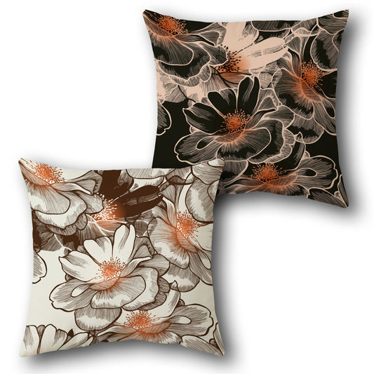 Cream and Black Floral Bloom Cushion (Front & Back)
