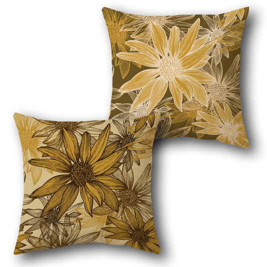 Beige and Olive Sunflower Cushion (Front & Back)