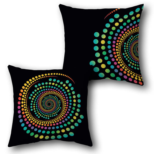 Black and Multicolor Dot Spiral Cushion (Front & Back)