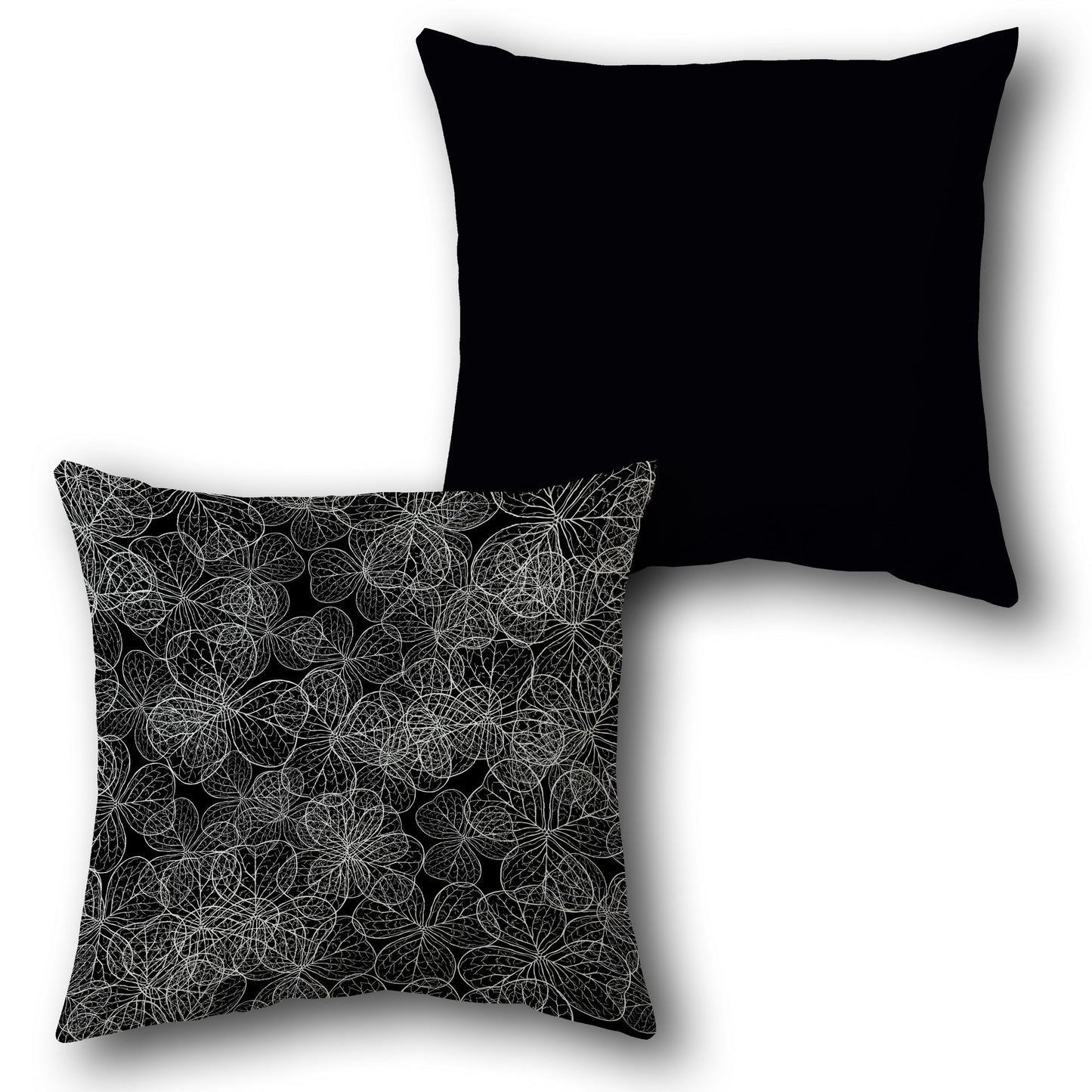 Black and White Leafy Pattern Cushion (Front & Back)