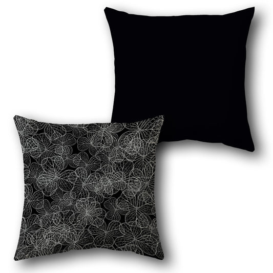 Black and White Leafy Pattern Cushion (Front & Back)