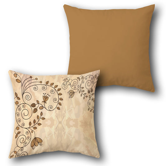 Beige and Brown Swirling Floral Cushion (Front & Back)