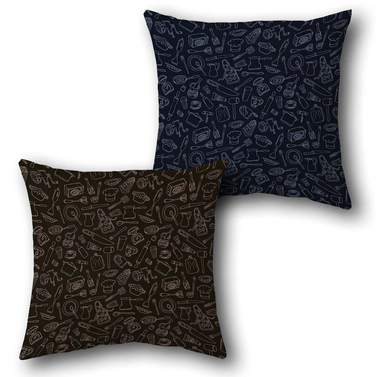 Brown and Navy Kitchen Tools Cushion (Front & Back)