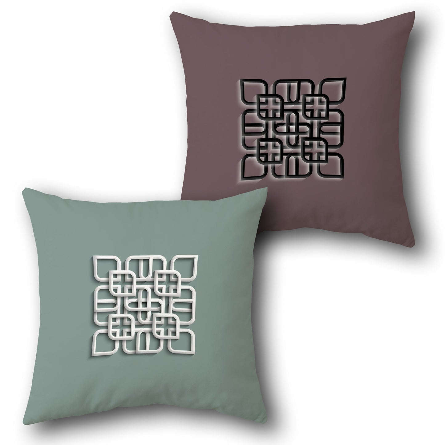 Teal and Maroon Interwoven Geometric Cushion (Front & Back)