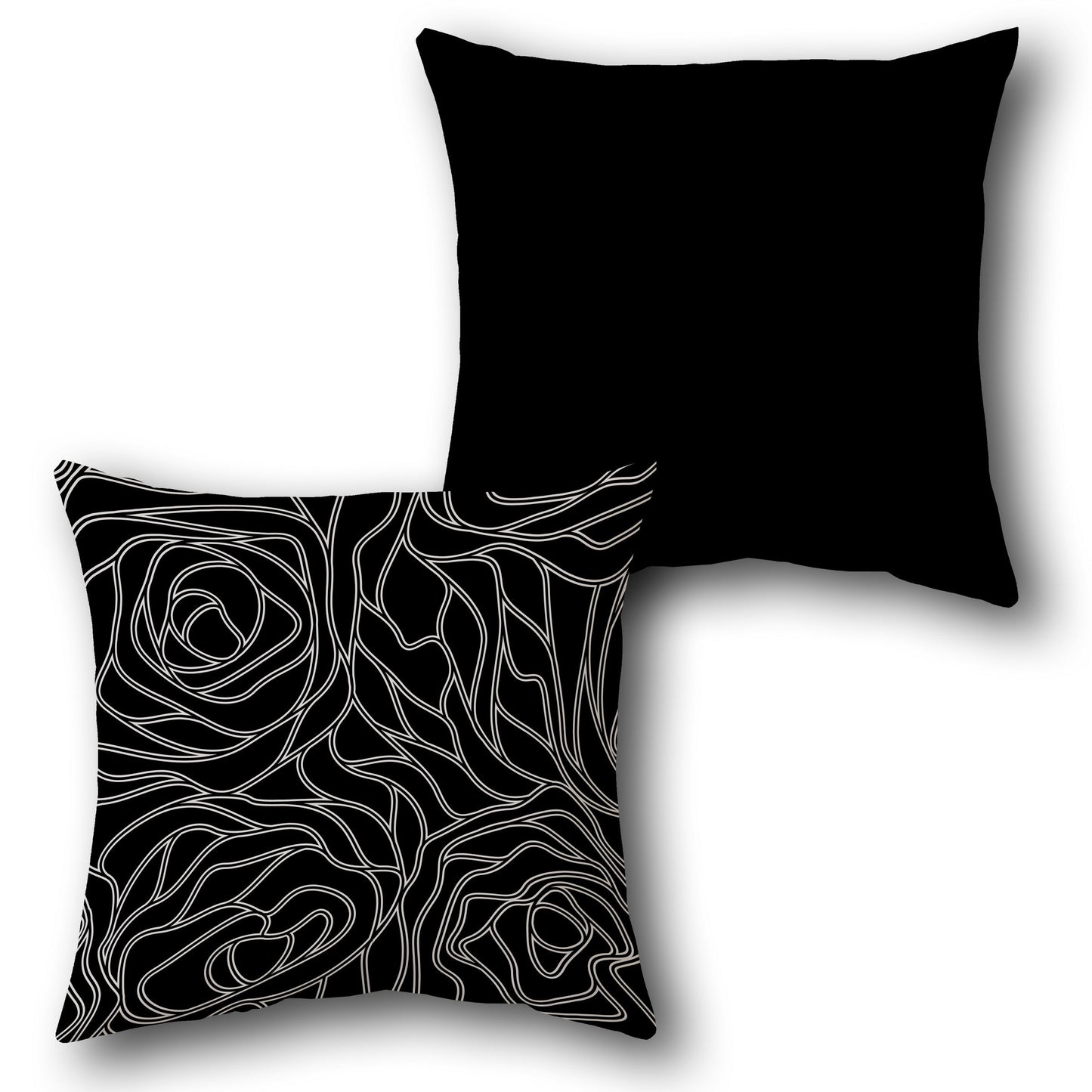Black and White Rose Swirl Cushion (Front & Back)