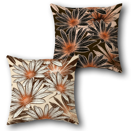 Cream and Brown Daisy Bloom Cushion (Front & Back)