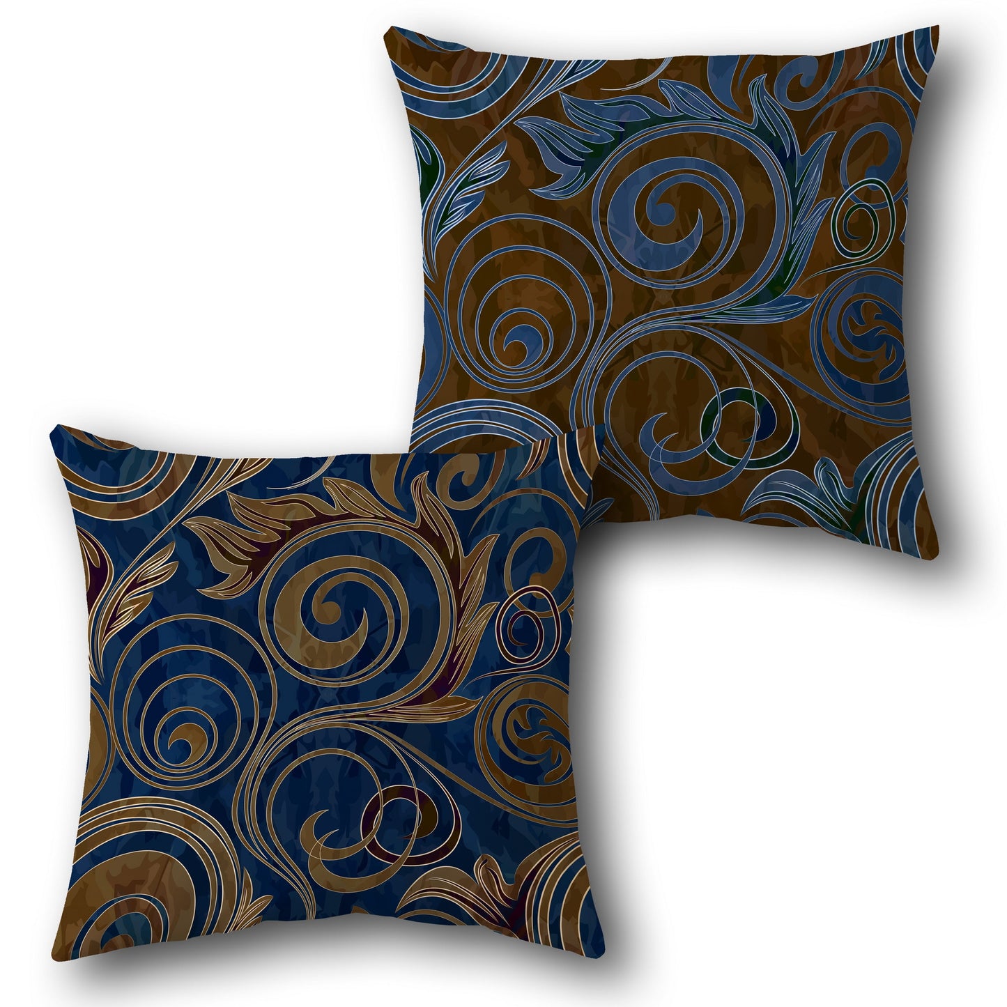 Navy and Brown Ornate Swirl Cushion (Front & Back)