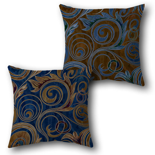 Navy and Brown Ornate Swirl Cushion (Front & Back)