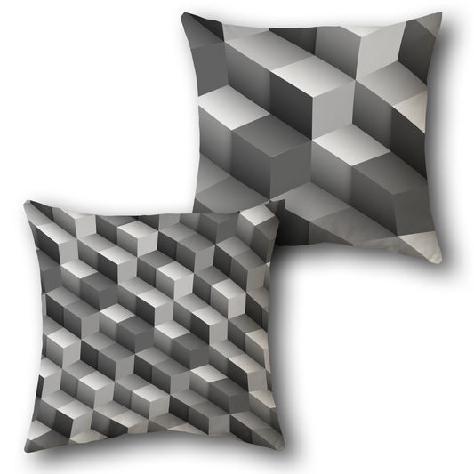 Grey 3D Cubes Modern Cushion (Front & Back)