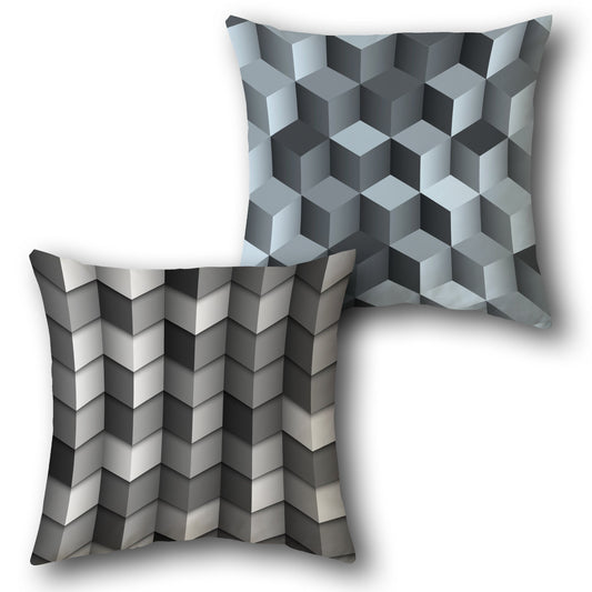 Grey 3D Zigzag Cubes Cushion (Front & Back)