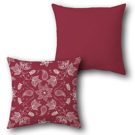 Maroon-White Paisley Charm Cushion (Front & Back)