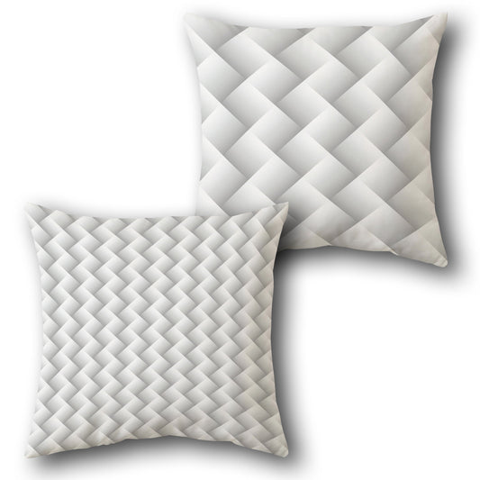 Grey-White Woven Grid Cushion (Front & Back)