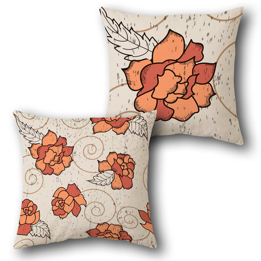 Orange-Peach Floral Swirl Cushion (Front & Back)