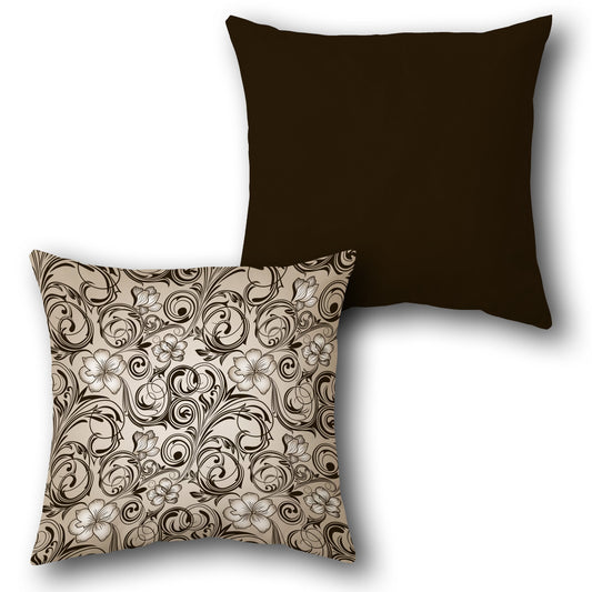 Cream-Black Floral Swirl Cushion (Front & Back)