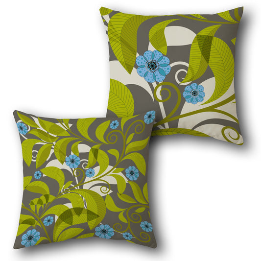 Green-Blue Floral Vine Cushion (Front & Back)