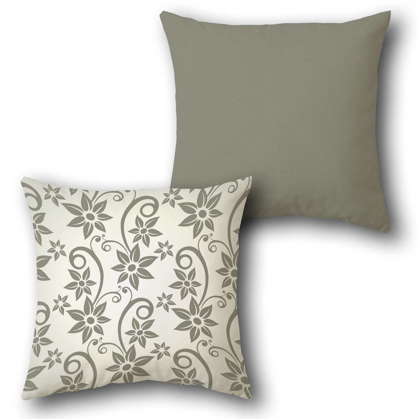 Cream-Grey Floral Vine Cushion (Front & Back)