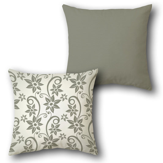 Cream-Grey Floral Vine Cushion (Front & Back)