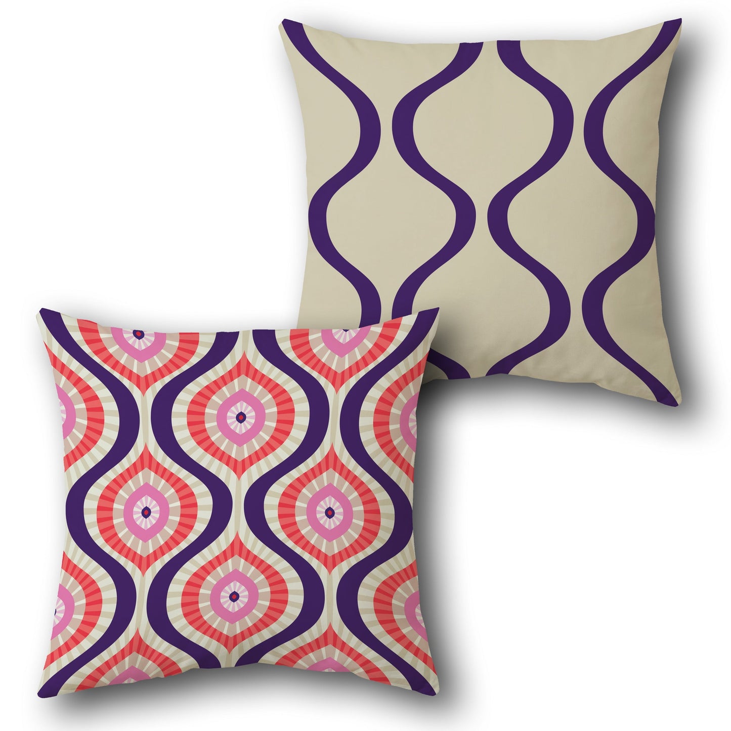Retro Wave  Beige- Coral Cushion (Front & Back)