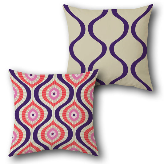 Retro Wave  Beige- Coral Cushion (Front & Back)