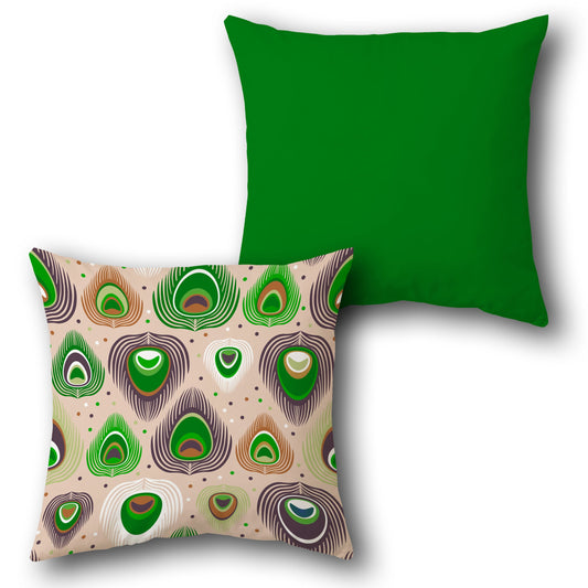 Peacock Feather  Beige- Green Cushion  (Front & Back)
