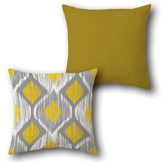 Ikat Diamond  Grey- Mustard Cushion  (Front & Back)