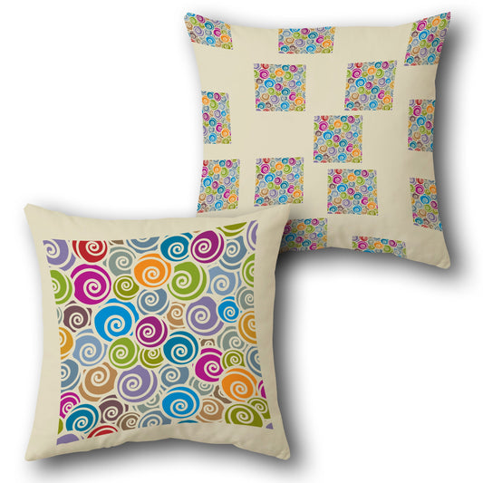 Spiral Patchwork Beige Cushion (Front & Back)
