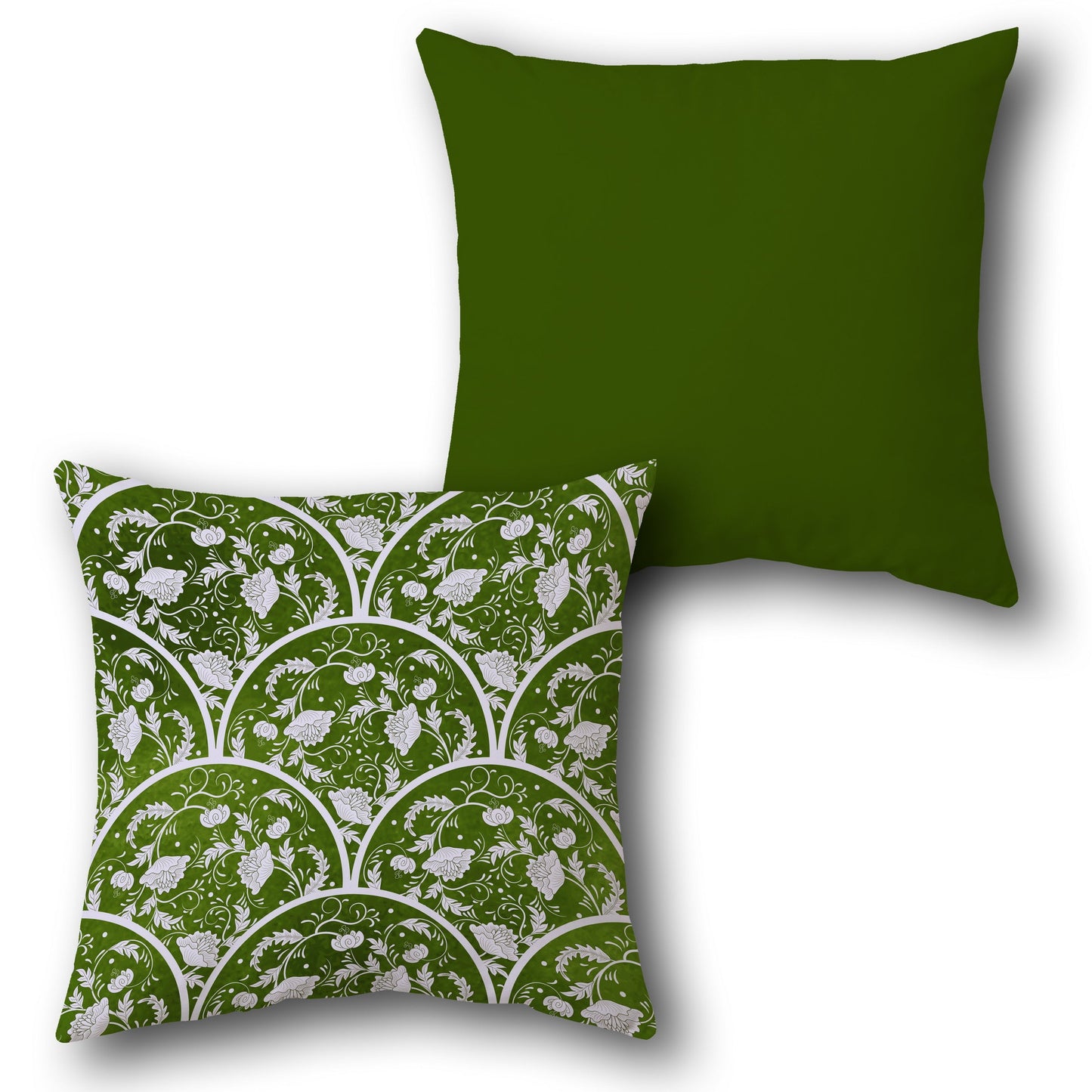 Floral Scallop Green Cushion (Front & Back)