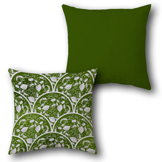 Floral Scallop Green Cushion (Front & Back)