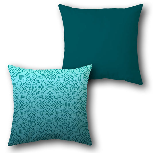 Geometric Floral Teal-Dark Teal Cushion (Front & Back)