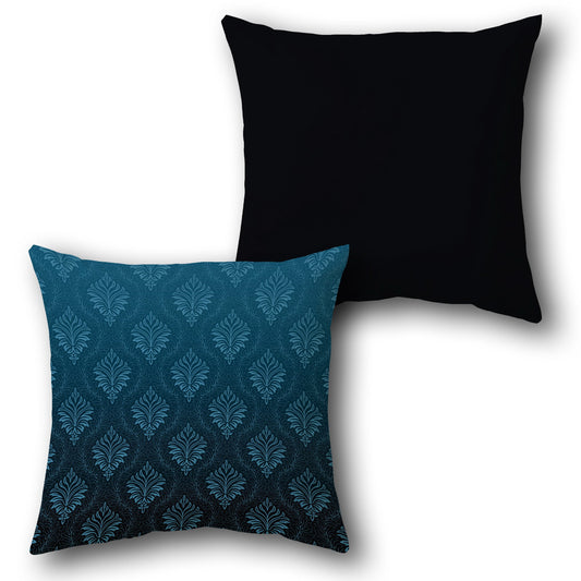 Damask Ornate Teal-Black  Cushion (Front & Back)