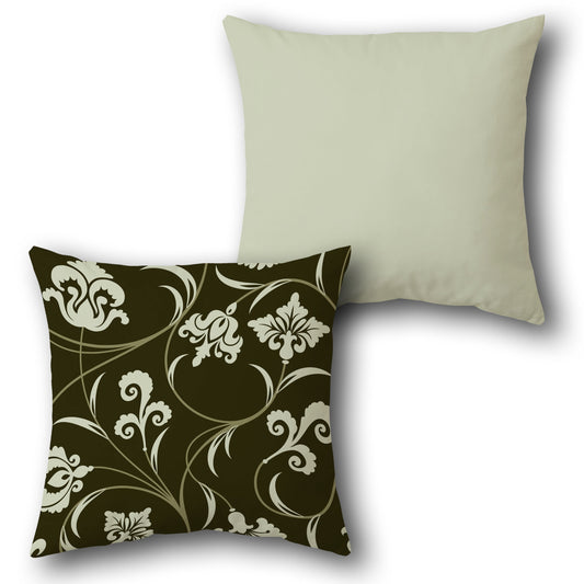 Ornate Floral Dark Brown-Light Beige Cushion (Front & Back)