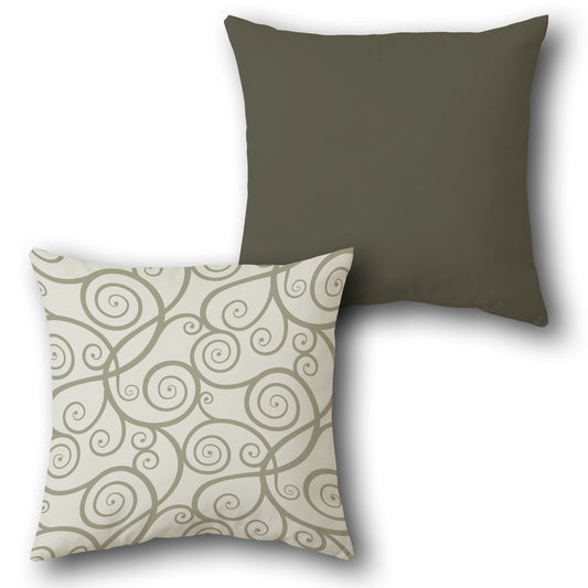 Spiral Elegance Olive Green Cushion (Front & Back)