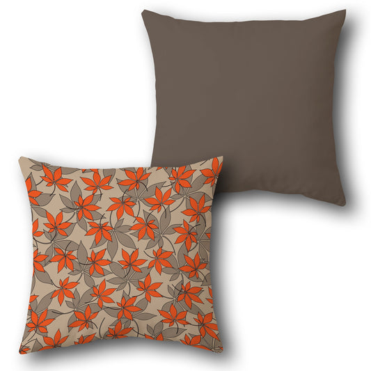 Floral Burst Orange and Taupe Cushion (Front & Back)