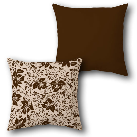 Floral Swirl Chocolate Brown Cushion (Front & Back)