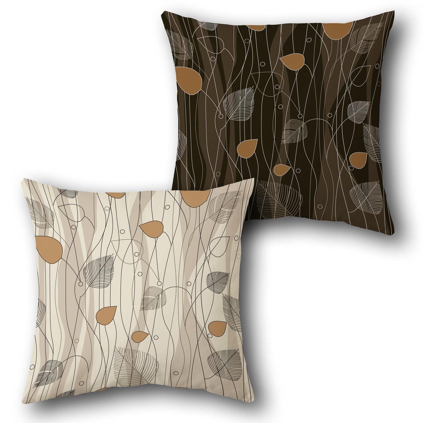 Leafy Abstract Brown Cushion (Front & Back)