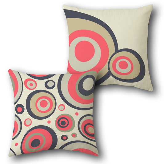 Retro Circles Coral Cushion (Front & Back)