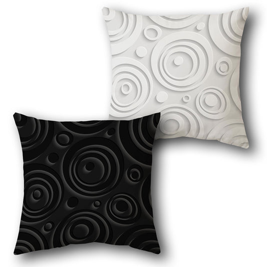 Black White Concentric Circles Cushion (Front & Back)