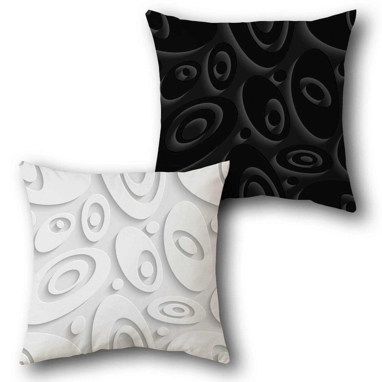 Black White Abstract Oval Cushion (Front & Back)