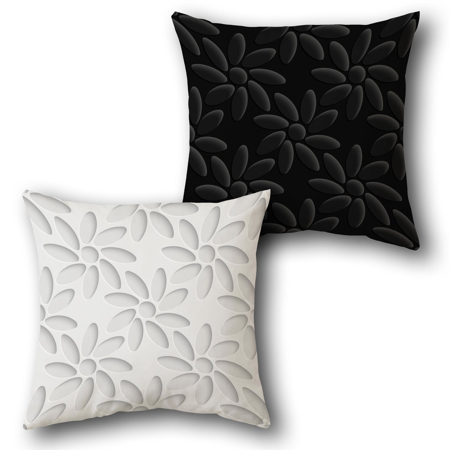 Black White Floral Petals Cushion (Front & Back)