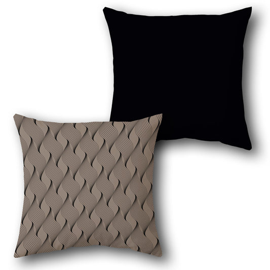 Taupe Black Woven Waves Cushion (Front & Back)
