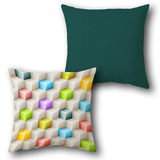 Multicolor Cube Dark Green Cushion (Front & Back)