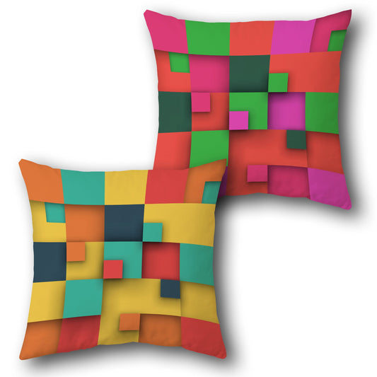 Vibrant Multicolor Cube Mosaic Cushion (Front & Back)
