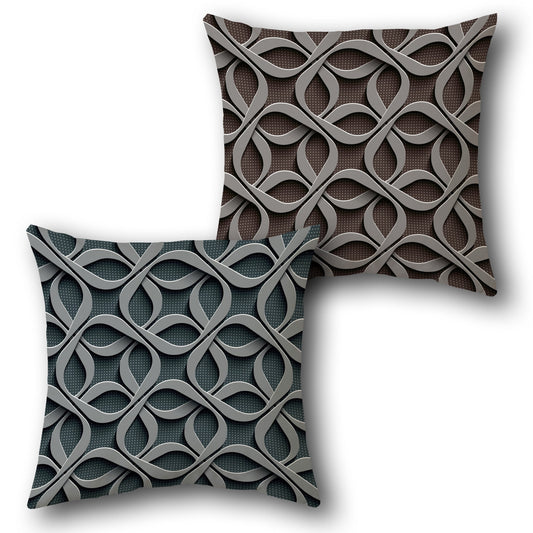 Gray Brown Interwoven Lattice Cushion (Front & Back)