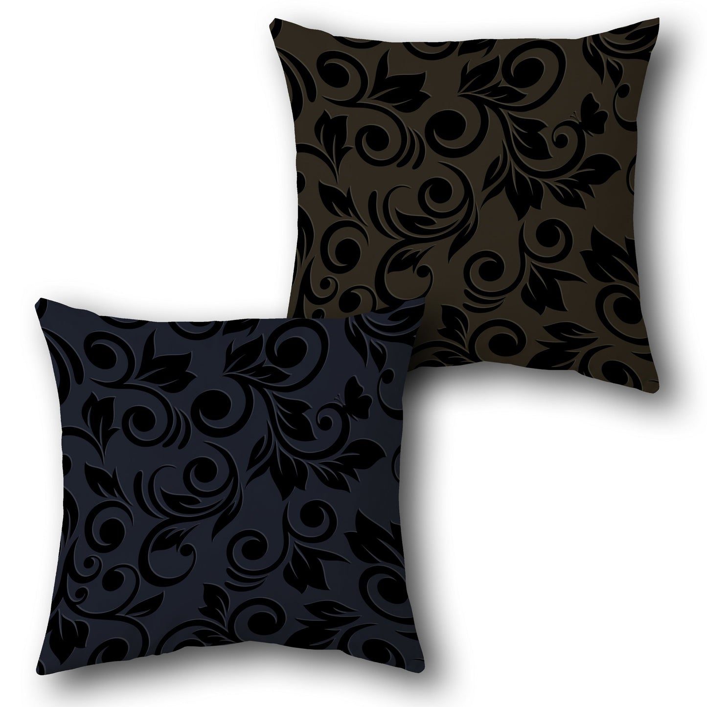 Blue Brown Ornate Swirl Cushion (Front & Back)