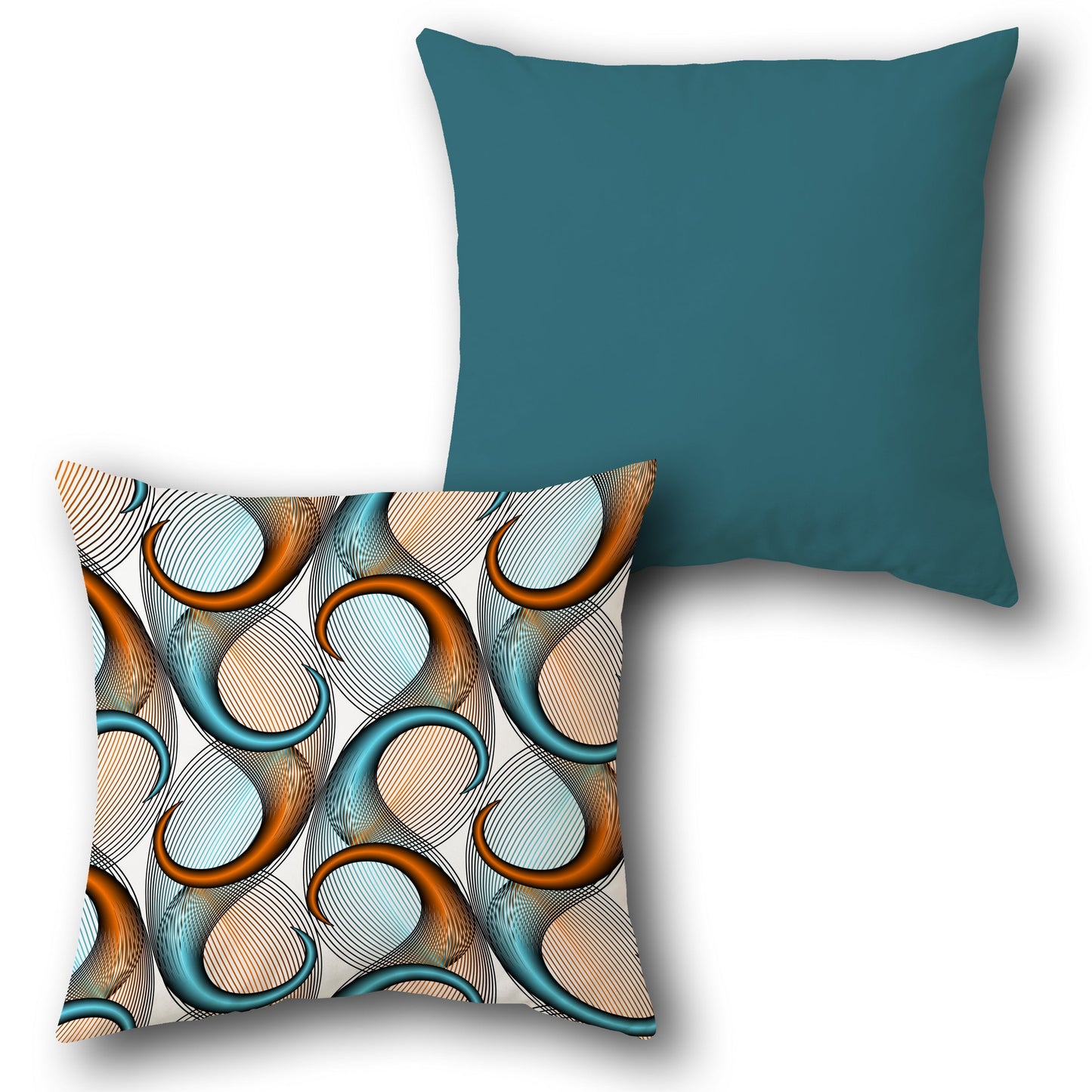 Teal Orange Abstract Flow Cushion (Front & Back)