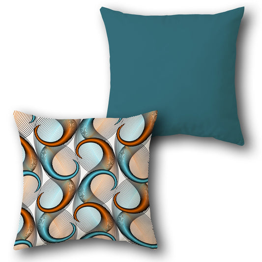 Teal Orange Abstract Flow Cushion (Front & Back)