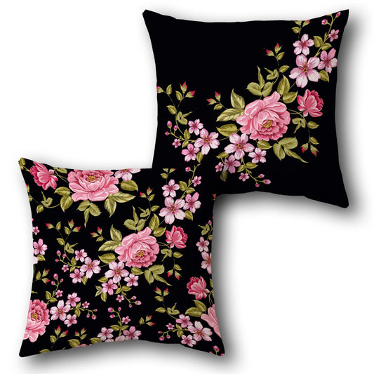 Floral Bloom Black-Pink Cushion (Front & Back)
