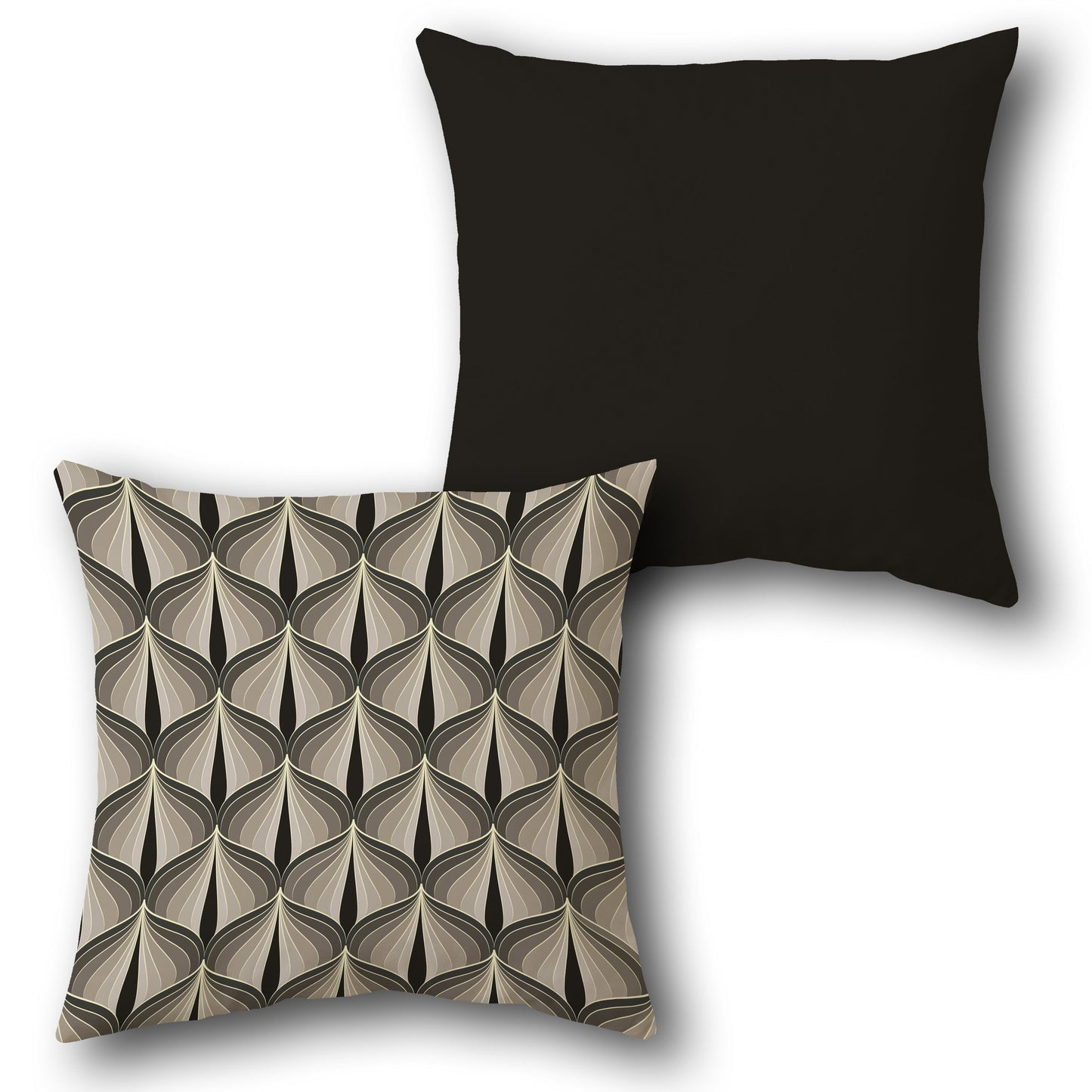 Black and Gray Art Deco Wave Cushion (Front & Back)